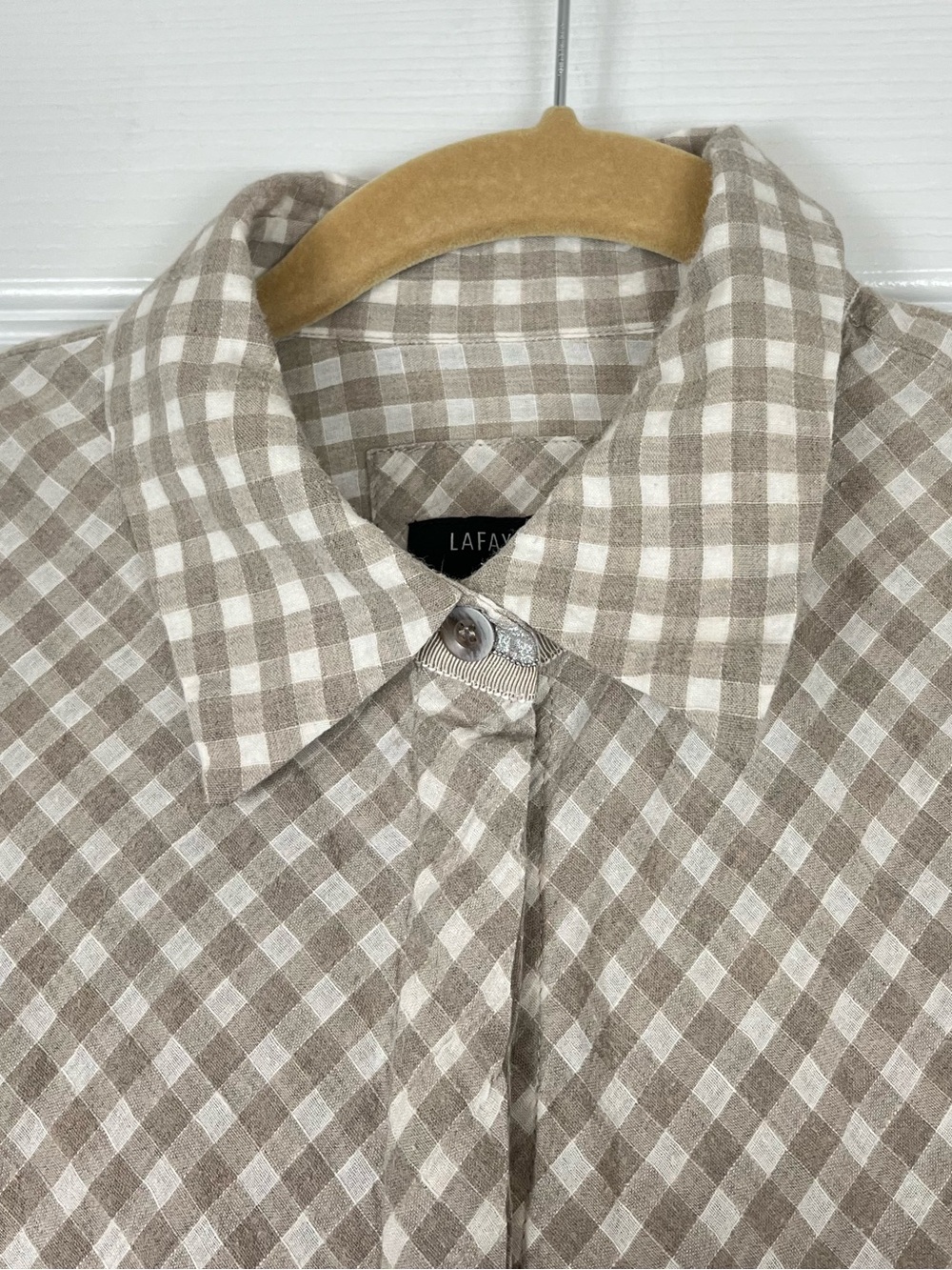 Lafayette 148 Cotton Linen Wool Blend Gingham Plaid Button Up Shirt Sz M - Picture 4 of 8